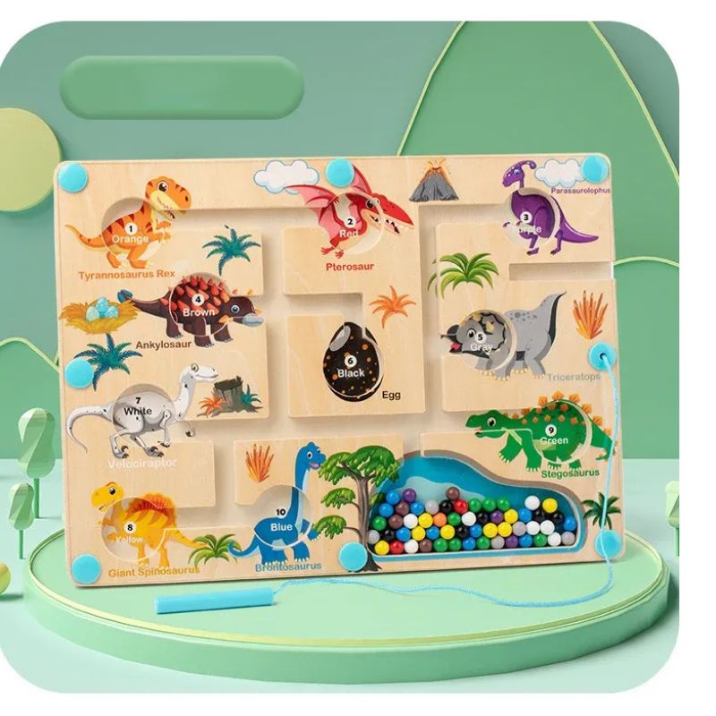 Magnetic Maze & Counting Game: Montessori Learning Puzzle - Dinosaur