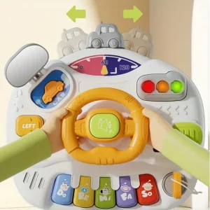 Multifunctional Early Learning and Music Toy with Colorful Buttons, Steering Wheel, and Musical Notes