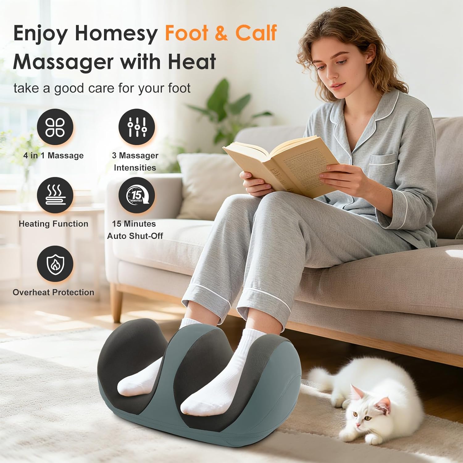 Electric Foot Massager with Heat, Deep Tissue Foot and Calf Massager for Relaxation