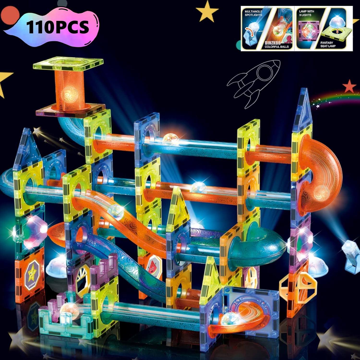 3D Light Magnetic Tiles Building Blocks for Kids, Educational STEM Toys