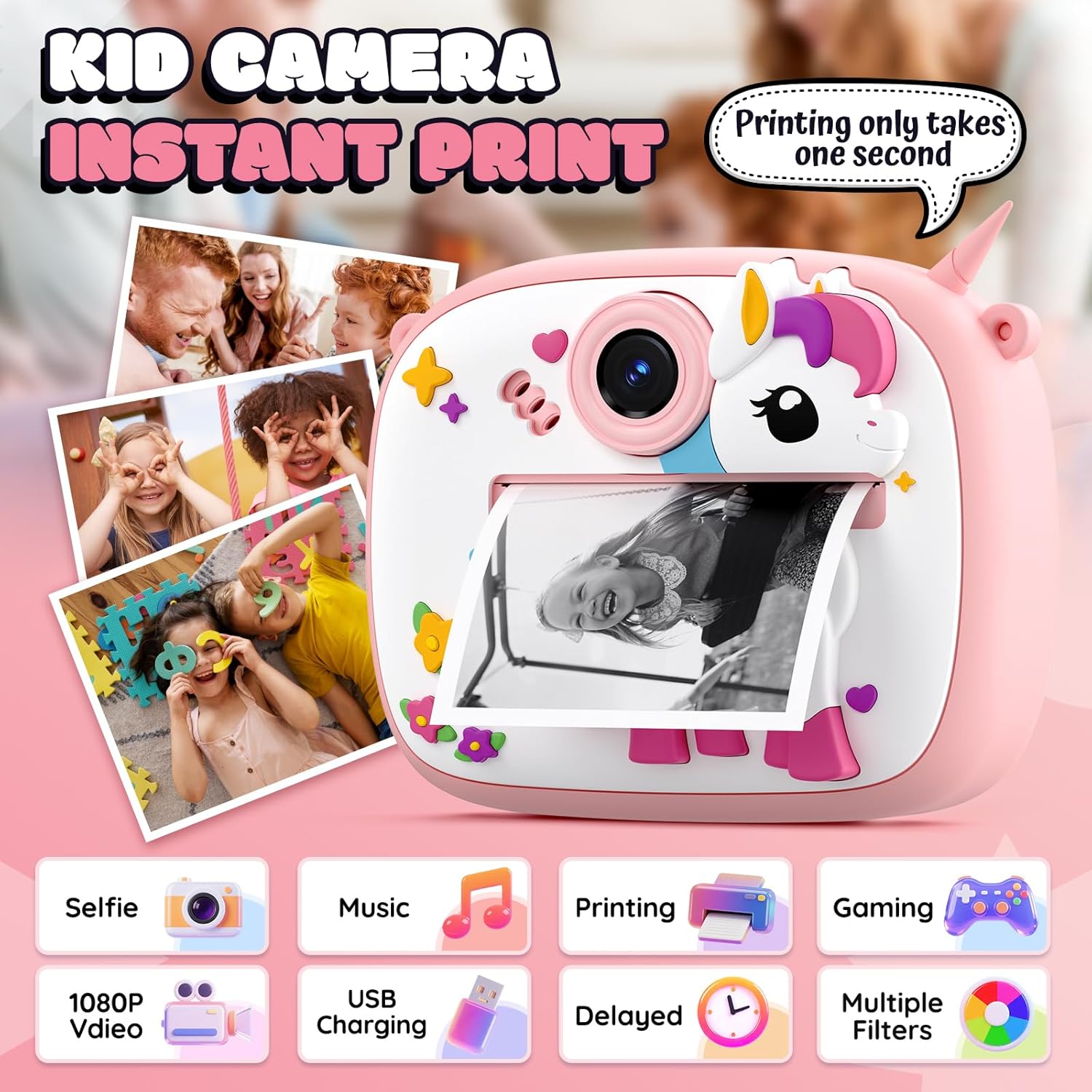 Kids Instant Camera Print Photos, Birthday Gifts for kids