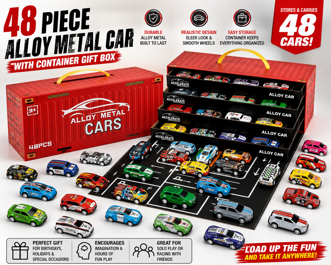 48 Piece Alloy Metal Car With Container Gift Box
