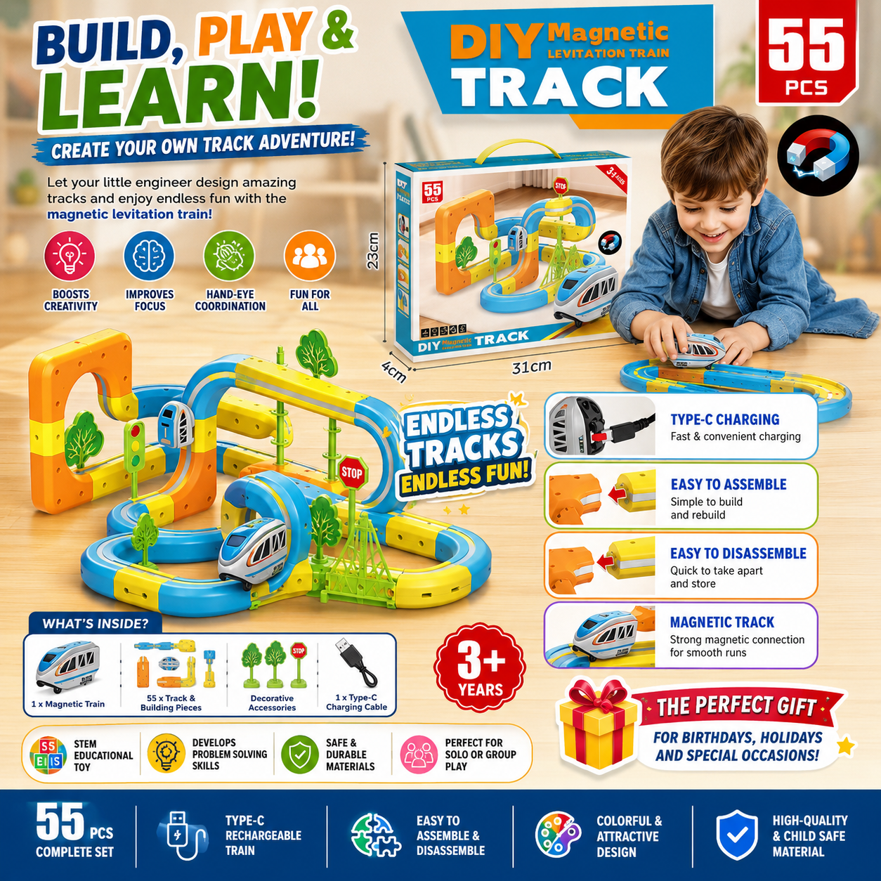 Magnetic Train 3D Tracks Set(55pcs)
