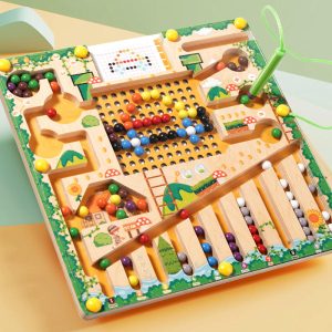 Montessori Maze Puzzle Magnetic Bead Acrylic Glass Color Classification Wooden Nesting & Stacking Toys
