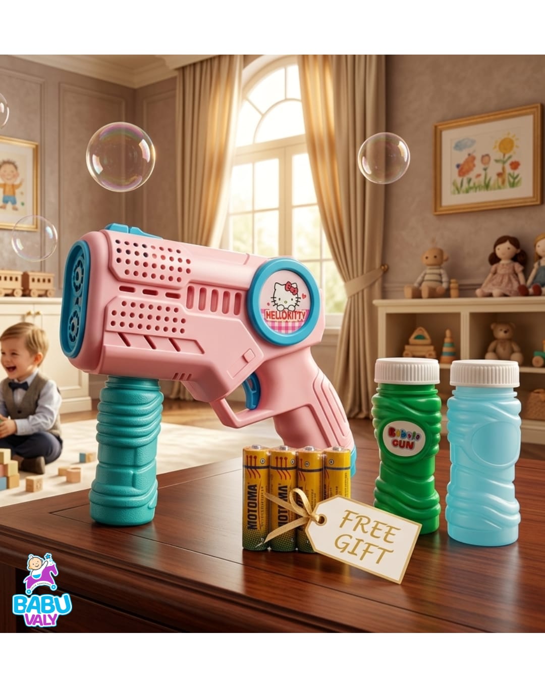 Hello kitty, Doremon, Spider-Man Bubble Gun