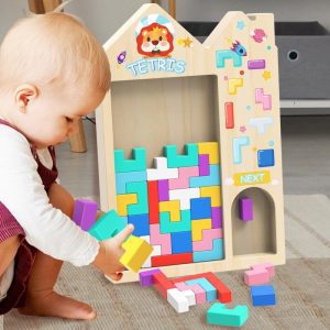 Montessori wooden block puzzle brain teaser falling blocks