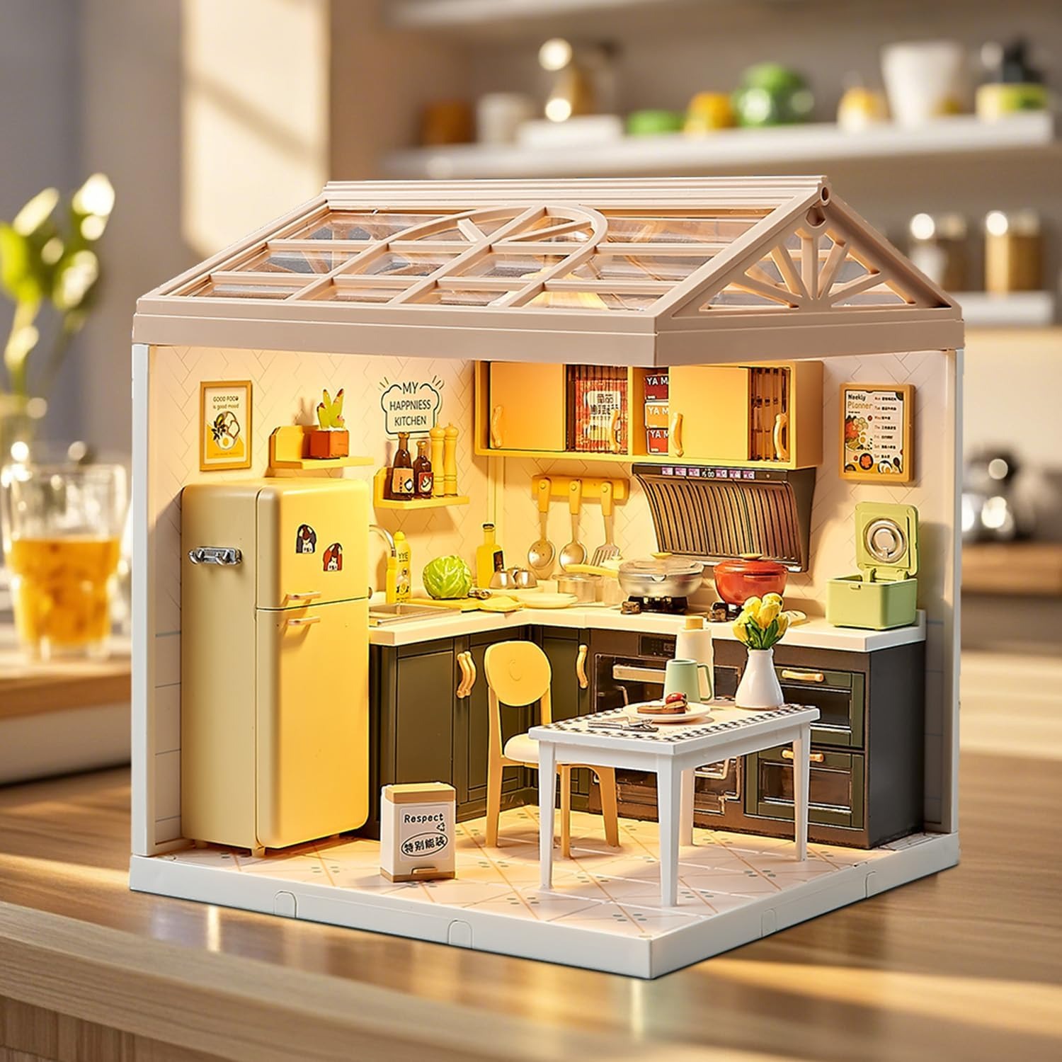 Miniature Kitchen with Furniture, Accessories and Night Light Effect