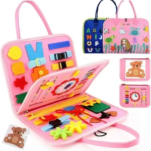 Montessori Busy Board Activity Educational Sensory Learning Book - Pink