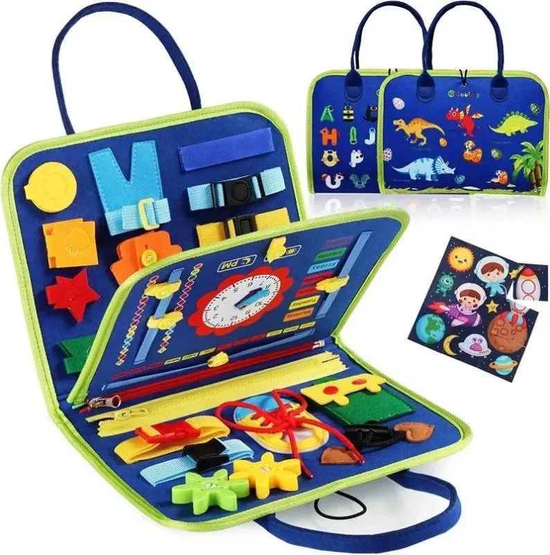 Montessori Busy Board Activity Educational Sensory Learning Book - Blue