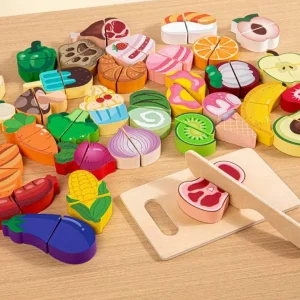 Wooden Kitchen Toys Set Simulation Cutting ice cream & Food Game