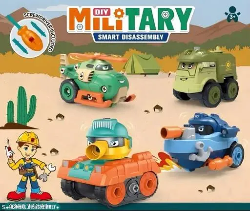 DIY Military Construction Toy Vehicle for Kids (Pack of 4, Multicolour)