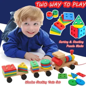 Train Toy Set For Toddler, Sorting And Shape Color Recognition Geometric Blocks Colorful