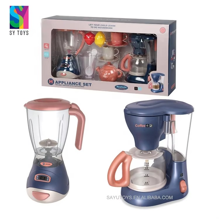 Kids Appliance Play Set – Realistic Mini Blender & Coffee Maker Housework Learning Toys 3+