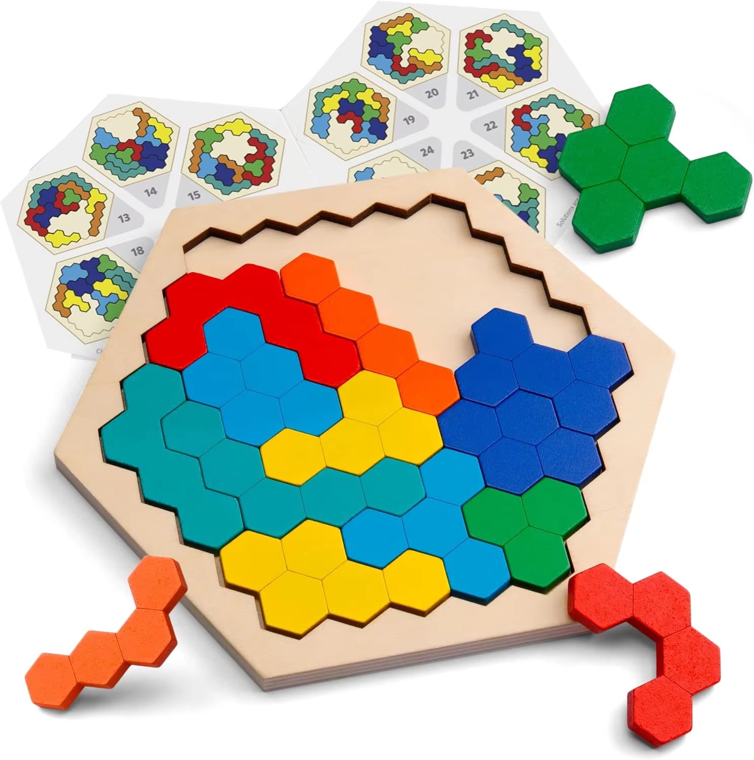 Wooden hexagon puzzle for kids & adult brain logic geometry STEM game