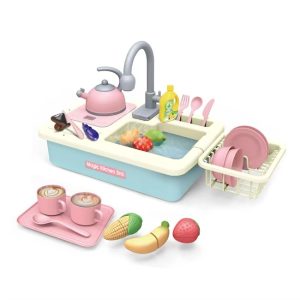 Magic Kitchen Sink DIY – Pretend Play Washing Sink with Running Water Faucet & Accessories 3+