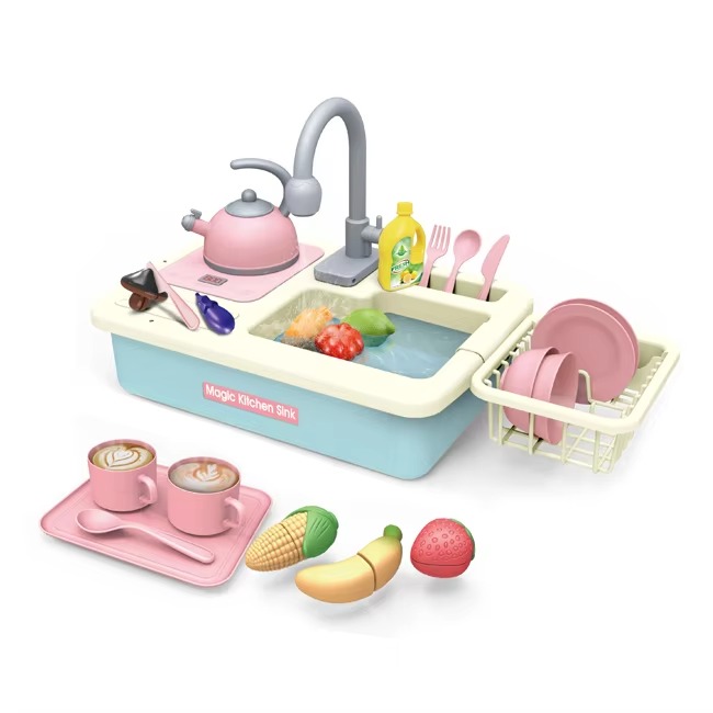 Magic Kitchen Sink DIY – Pretend Play Washing Sink with Running Water Faucet & Accessories 3+