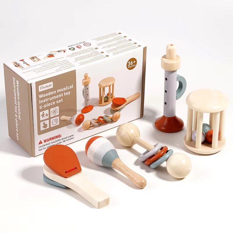 wooden Rattles musical instruments 5 pieces set For Babys