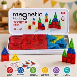 (26pc) Educational Magnetic Building Tiles Toy Set