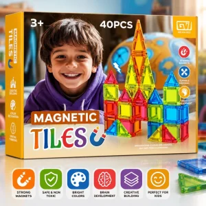 (40pcs) Educational Magnetic Building Tiles Toy Set