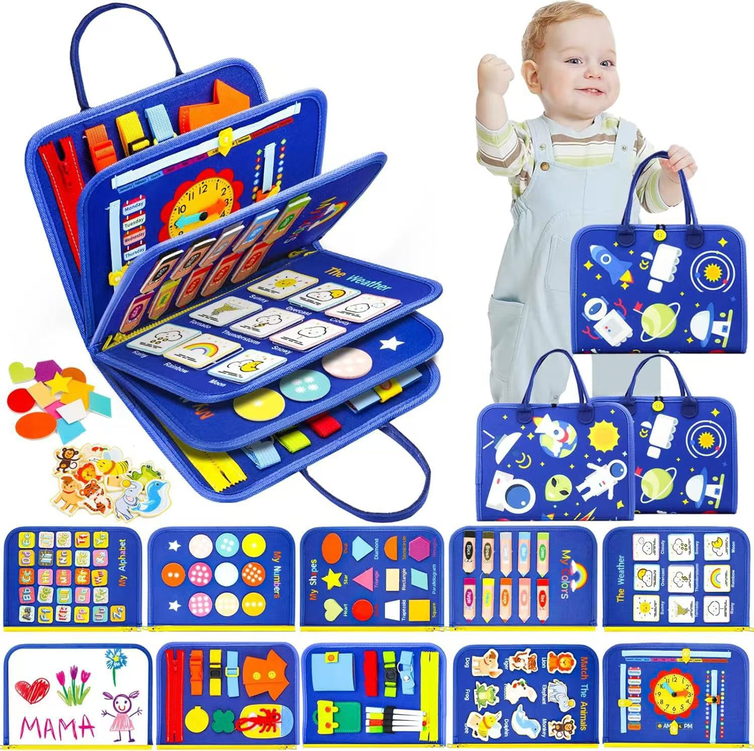 (10Page) Busy Book Montessori Toys with Sensory Activities